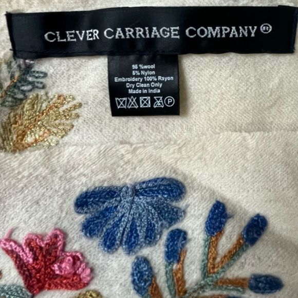 Clever Carriage Company Wool & Rayon Embroidered Wrap - Picture 4 of 4